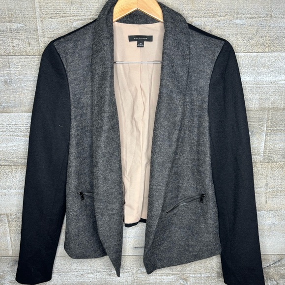 Ann Taylor grey black wool blend blazer jacket size 10 - Picture 1 of 4